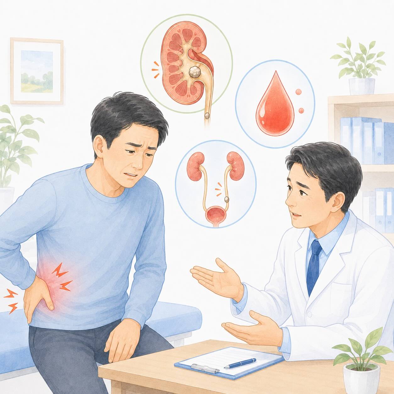 尿路結石かも？突然の背中・わき腹の痛みと血尿｜症状・原因・検査・治療・受診の目安