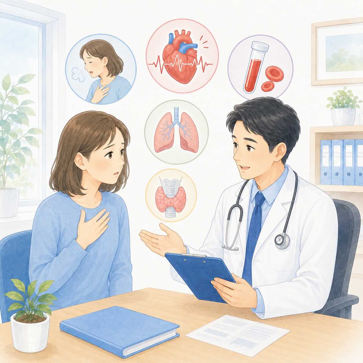 動悸・息切れが気になるとき｜考えられる原因・危険な症状・検査・何科を受診する？